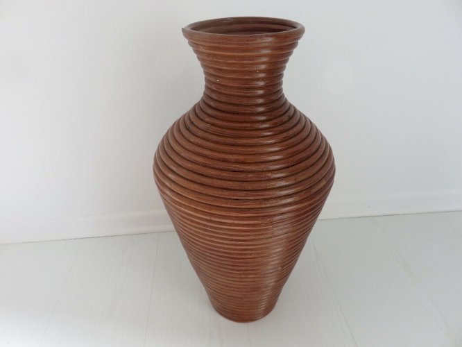 GRAND VASE DE SOL EN ROTIN DANS LE STYLE GABRIELLA CRESPI - PENCIL REED RATTAN -