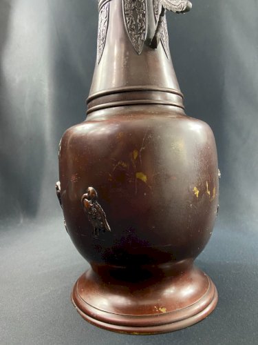 Grand vase en bronze XIXe à décor d'oiseau Japon Meiji