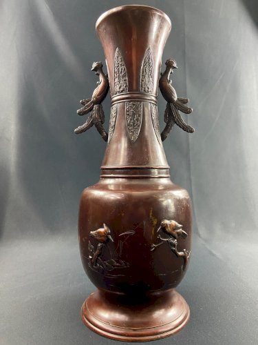 Grand vase en bronze XIXe à décor d'oiseau Japon Meiji