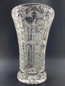 Large richly decorated cut crystal vase Bohemia