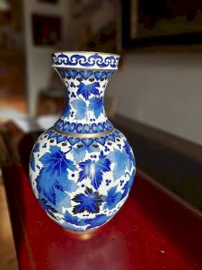 Large cloisonné enamel vase 30.5 cm intense blue