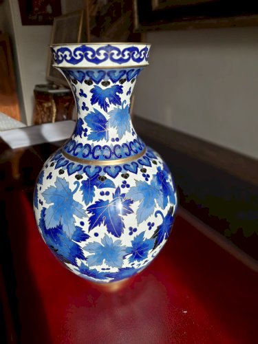 Grand vase en émail cloisonné 30,5 cm bleu intense