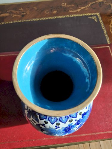 Grand vase en émail cloisonné 30,5 cm bleu intense