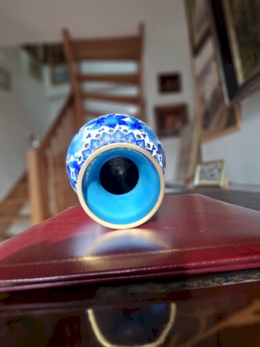 Grand vase en émail cloisonné 30,5 cm bleu intense