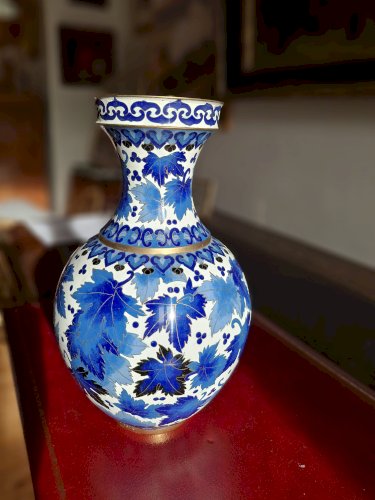 Grand vase en émail cloisonné 30,5 cm bleu intense
