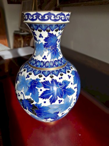 Grand vase en émail cloisonné 30,5 cm bleu intense