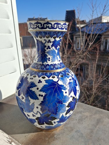 Grand vase en émail cloisonné 30,5 cm bleu intense