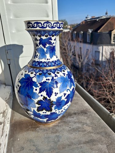 Grand vase en émail cloisonné 30,5 cm bleu intense