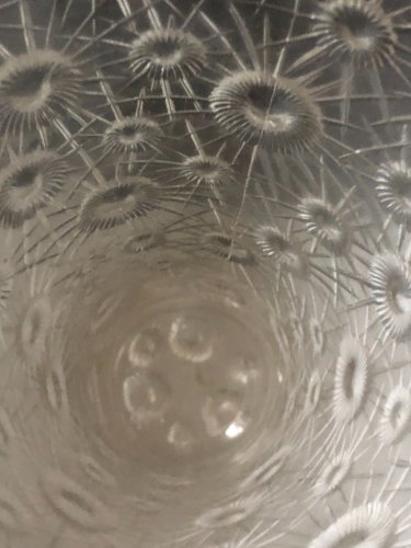 grand Vase en verre moulé  à décor de fleurs marque Italy  vintage