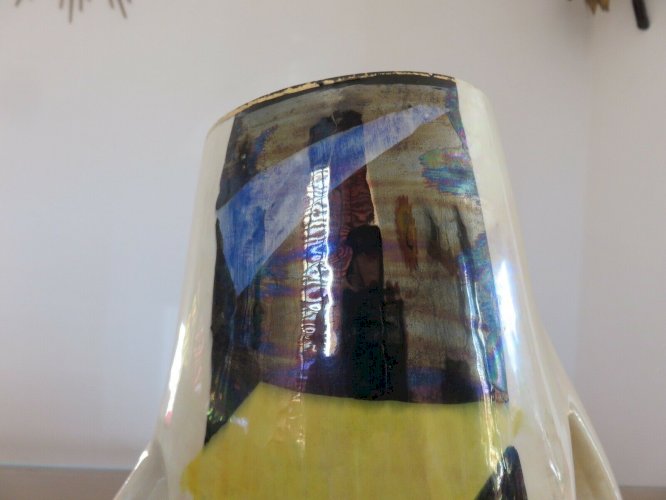 GRAND VASE FORME LIBRE EN CERAMIQUE IRISEE ANNEES 60 VINTAGE