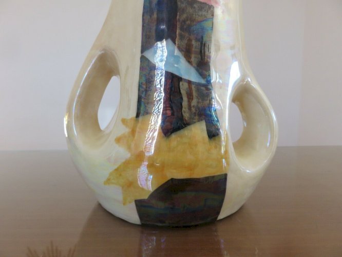 GRAND VASE FORME LIBRE EN CERAMIQUE IRISEE ANNEES 60 VINTAGE