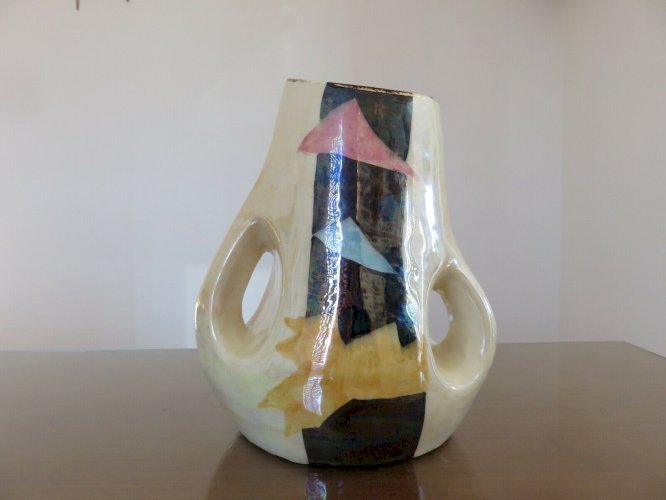 GRAND VASE FORME LIBRE EN CERAMIQUE IRISEE ANNEES 60 VINTAGE