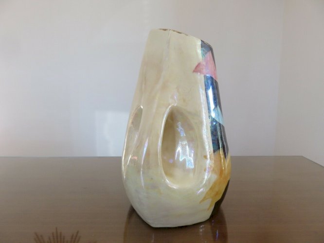 GRAND VASE FORME LIBRE EN CERAMIQUE IRISEE ANNEES 60 VINTAGE