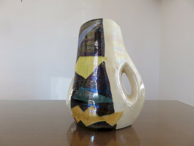 GRAND VASE FORME LIBRE EN CERAMIQUE IRISEE ANNEES 60 VINTAGE