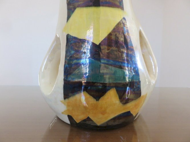 GRAND VASE FORME LIBRE EN CERAMIQUE IRISEE ANNEES 60 VINTAGE