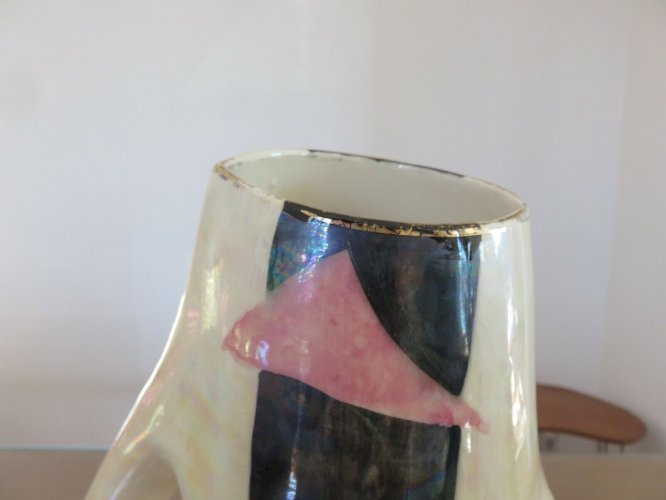 GRAND VASE FORME LIBRE EN CERAMIQUE IRISEE ANNEES 60 VINTAGE