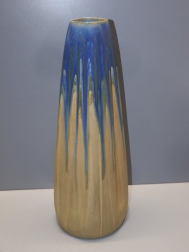 -GRAND VASE GILBERT METENIER GRES A COULURES BLEUES & QUELQUES METALISATIONS   D