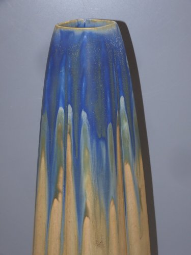 -GRAND VASE GILBERT METENIER GRES A COULURES BLEUES & QUELQUES METALISATIONS   D