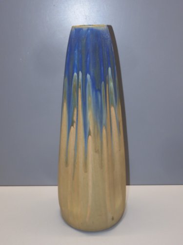 -GRAND VASE GILBERT METENIER GRES A COULURES BLEUES & QUELQUES METALISATIONS   D