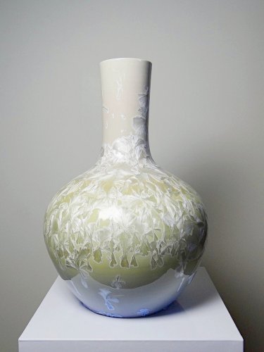 Grand vase globulaire porcelaine émaux cristallins Jingdezhen Zhi vintage