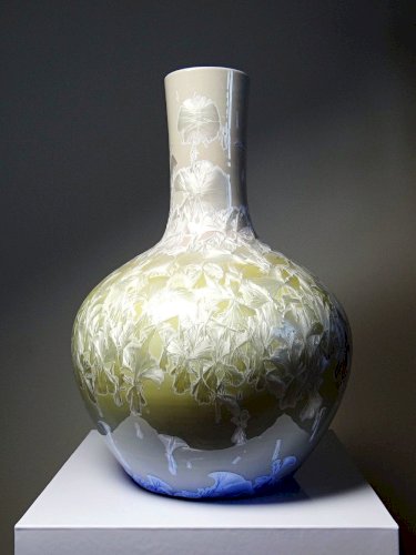 Grand vase globulaire porcelaine émaux cristallins Jingdezhen Zhi vintage