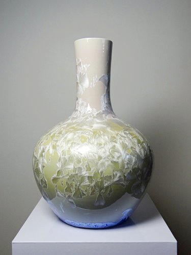 Grand vase globulaire porcelaine émaux cristallins Jingdezhen Zhi vintage