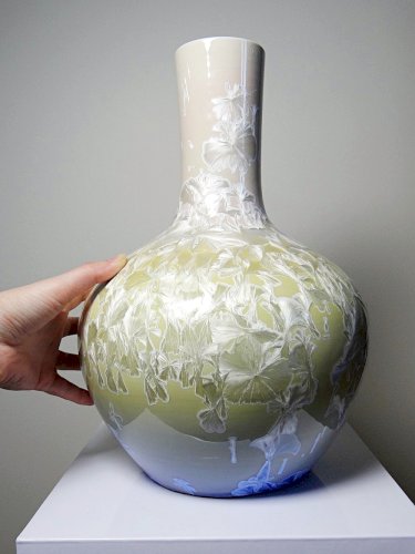 Grand vase globulaire porcelaine émaux cristallins Jingdezhen Zhi vintage