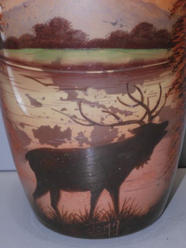 -GRAND VASE JOMA  art déco 1925/1940 décor LACUSTRE Signé Accidenté  VITRINE  D