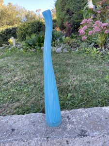 Grand vase Murano en verre bleu turquoise – 53 cm – Vintage