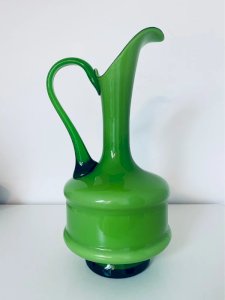 Large Green Opaline Jug Vase Pop Art Vintage 70s 35cm