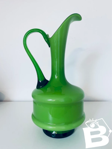 Grand Vase Pichet Opaline Vert Pop Art Vintage 70s 35cm