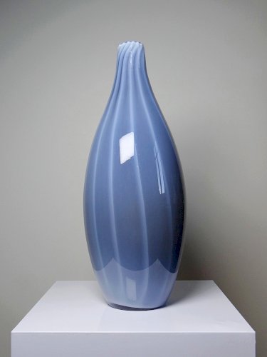 Grand vase poire vintage verre fumé doublé dopaline bulle de savon Murano