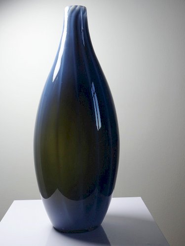 Grand vase poire vintage verre fumé doublé dopaline bulle de savon Murano