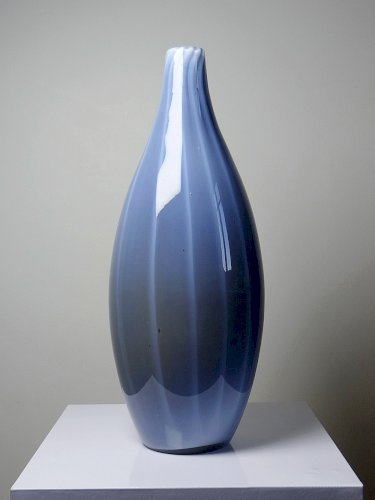 Grand vase poire vintage verre fumé doublé dopaline bulle de savon Murano