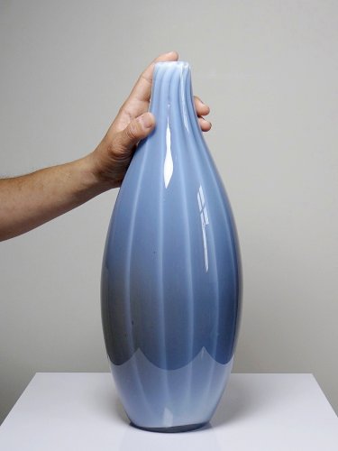 Grand vase poire vintage verre fumé doublé dopaline bulle de savon Murano
