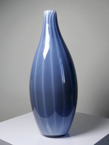 Grand vase poire vintage verre fumé doublé dopaline bulle de savon Murano