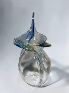 Grand vase vintage en verre soufflé – Style Murano – Verre d’art bleu turquoise – Vase sculptural fait main