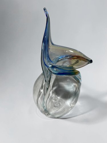 Grand vase vintage en verre soufflé – Style Murano – Verre d’art bleu turquoise – Vase sculptural fait main