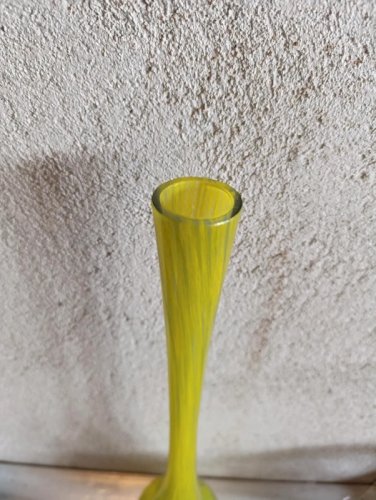 grand vase vintage en verre style berluze jaune vert en bon etat
