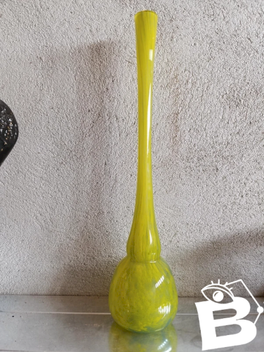 grand vase vintage en verre style berluze jaune vert en bon etat