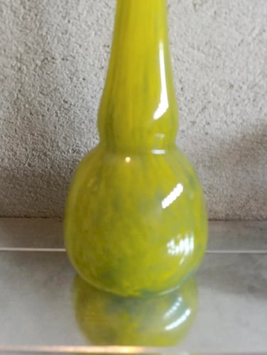 grand vase vintage en verre style berluze jaune vert en bon etat