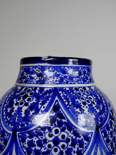 Grand vase/jarre Marocaine Fès céramique artisanale Khabia XIX-XXe cobalt