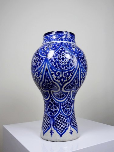 Grand vase/jarre Marocaine Fès céramique artisanale Khabia XIX-XXe cobalt