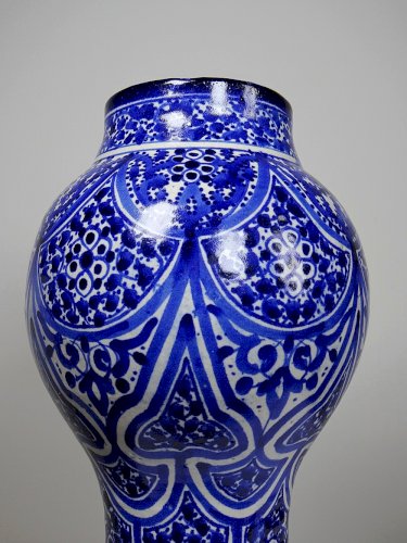 Grand vase/jarre Marocaine Fès céramique artisanale Khabia XIX-XXe cobalt