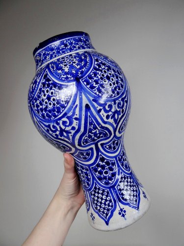 Grand vase/jarre Marocaine Fès céramique artisanale Khabia XIX-XXe cobalt