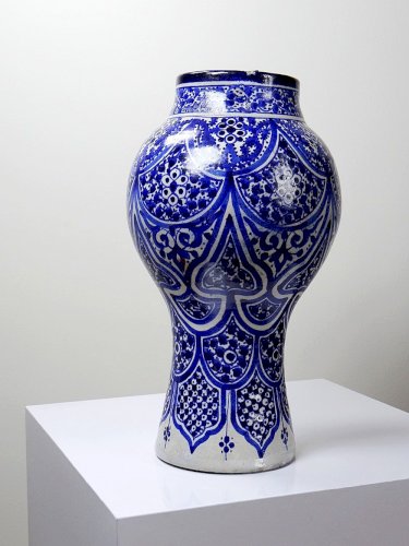 Grand vase/jarre Marocaine Fès céramique artisanale Khabia XIX-XXe cobalt
