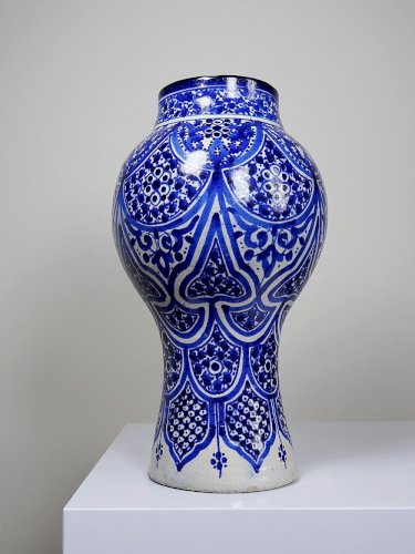 Grand vase/jarre Marocaine Fès céramique artisanale Khabia XIX-XXe cobalt