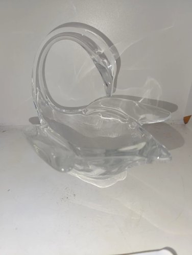 grand vide poche en cristal de vannes à decor de cygne en bon etat