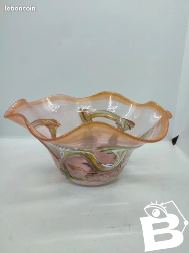 grand vide poche en verre de forme original multicouleur signé en bon etat