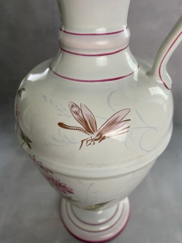 Grande aiguière vase faience K&G KG Lunéville décor libellule d'après Gallé